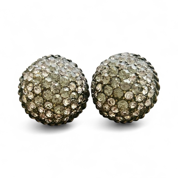 Vintage ABS Pave Rhinestone Domed Stud Earrings Vintage Glam - Picture 1 of 8